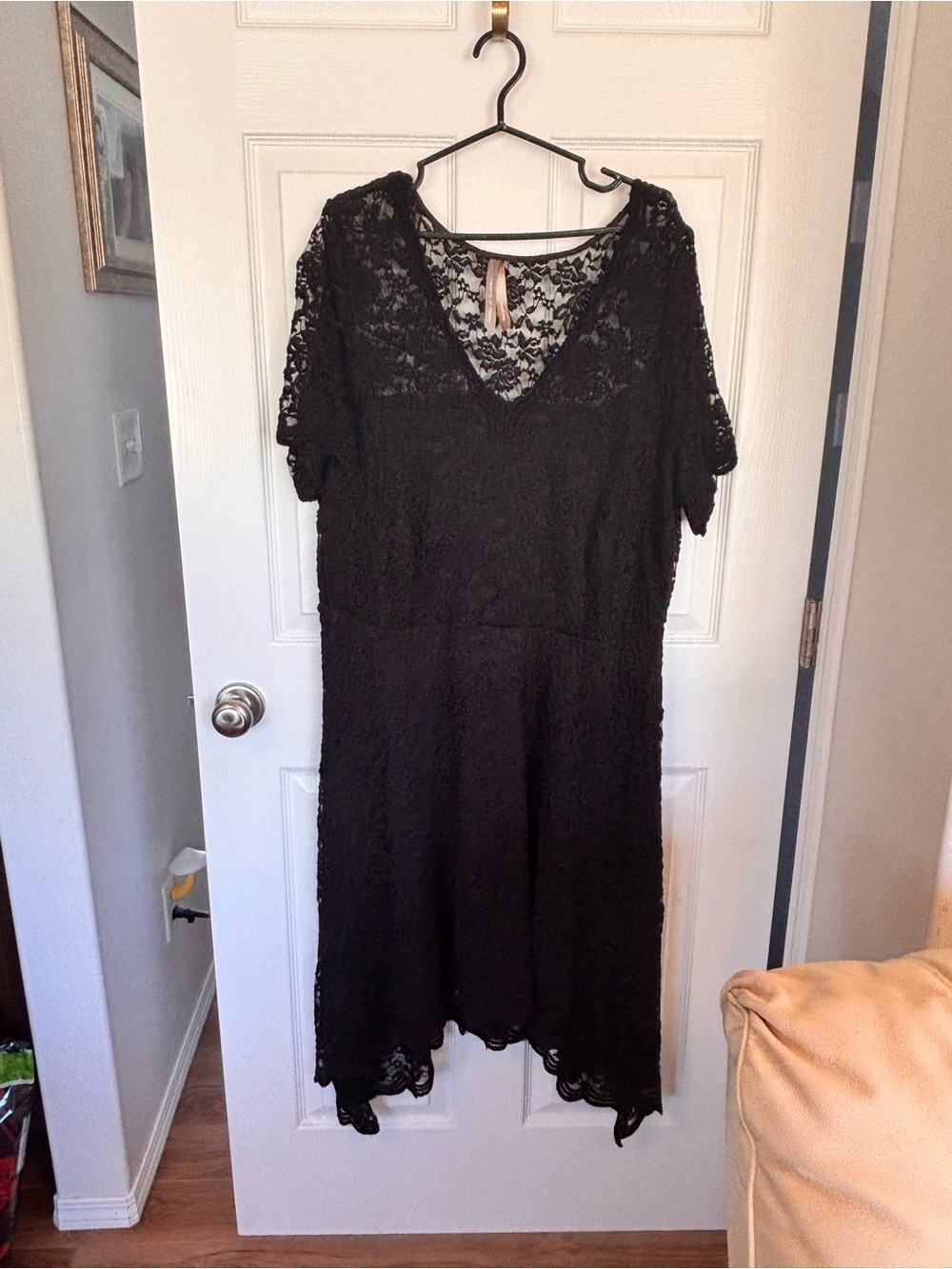 Black Lace Asymmetrical V-Neck Dress
